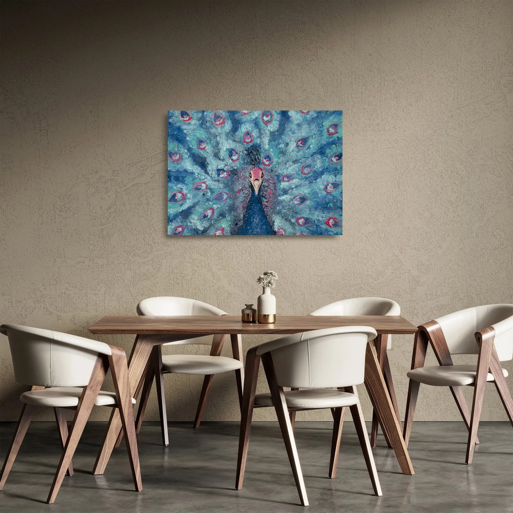 Tablou pe sticlă cu păun pictat (70x50 cm)