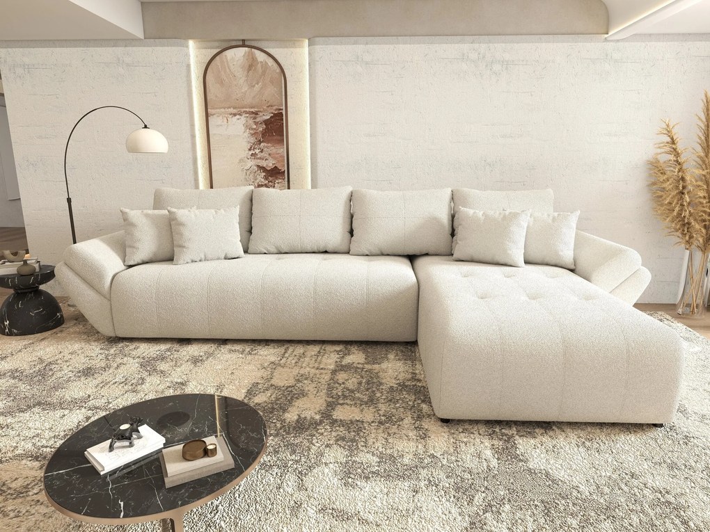 Colțar extensibil dumonde cu ladă de depozitare si sezut confortabil din spuma high-density, Berlin XL Euphoria Ivory 350x185 cm II