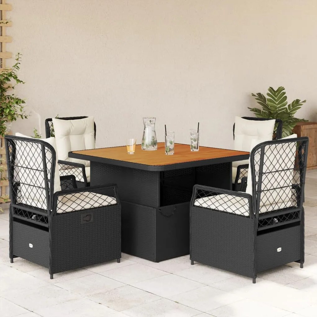 vidaXL Set mobilier de grădină cu perne, 5 piese, negru, poliratan