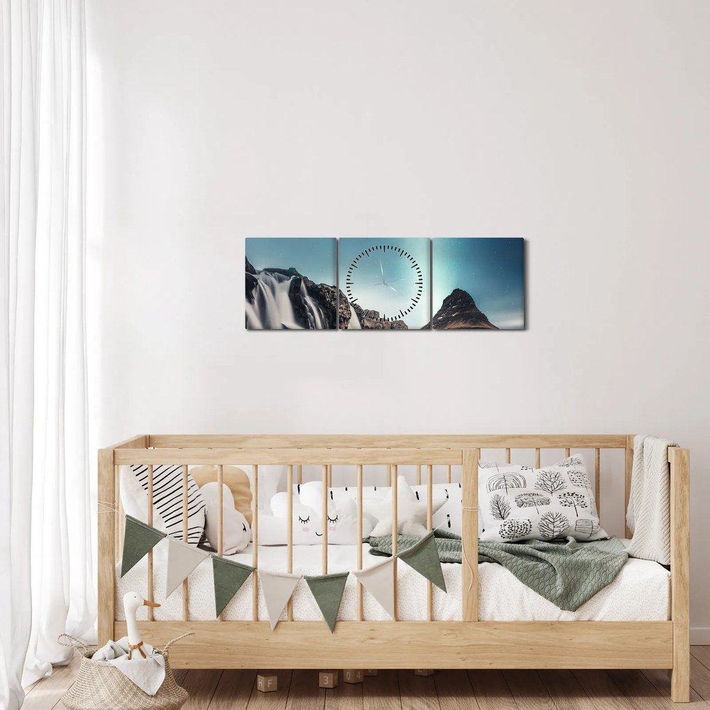 Tablou cu cascade (cu ceas) (90x30 cm)