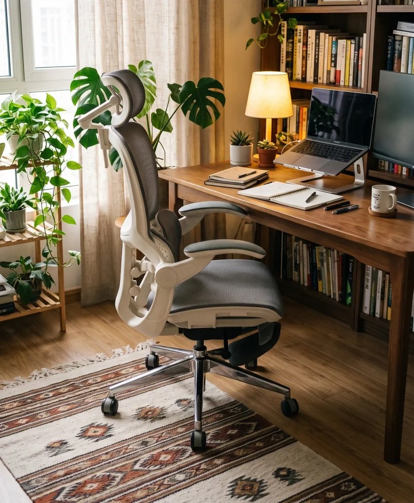 Scaun ergonomic MORATTI D5, Suport lombar dual 360°, Tetieră 4D, Șezut Zero-Pressure Frameless Mesh, Cotiere Flip-Back 4 poziții, Reclinare 135°, Suport picioare, Gri