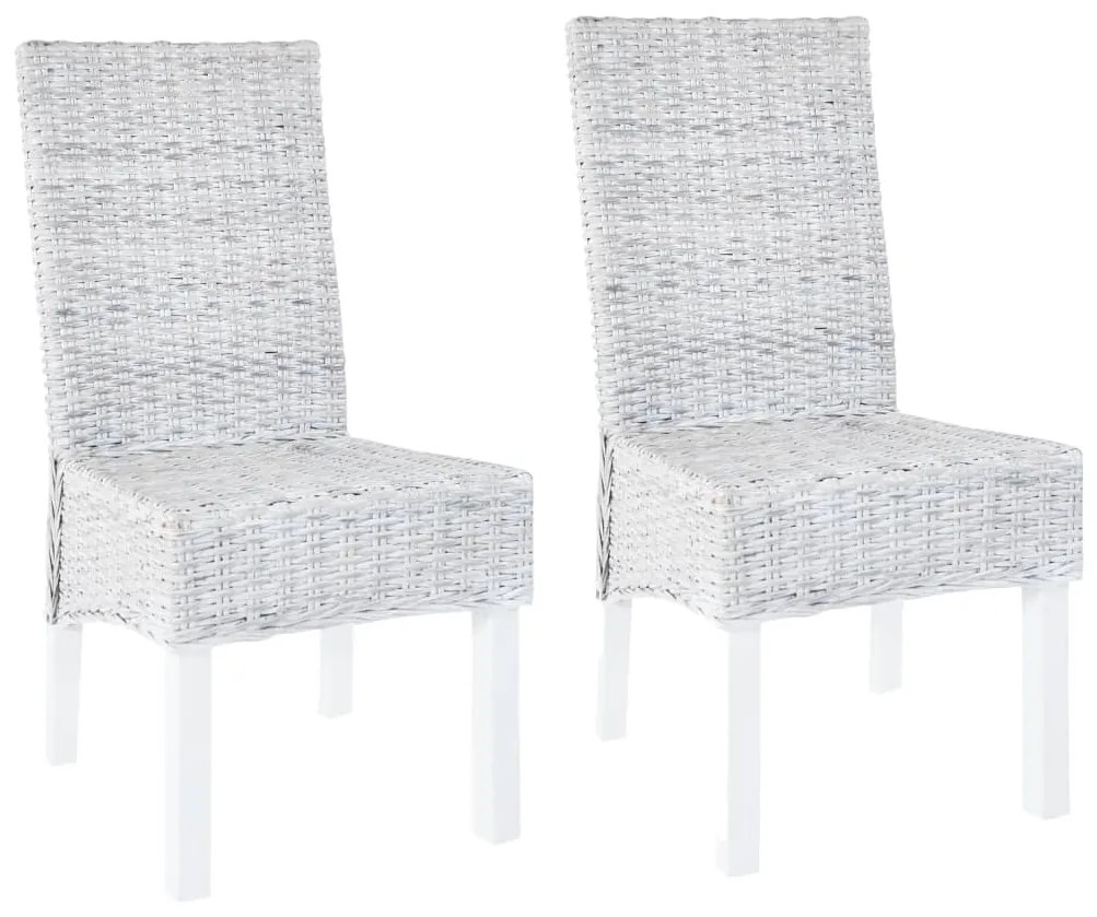 vidaXL Scaune bucătărie, 2 buc., maro deschis, ratan Kubu & lemn mahon