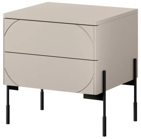 Noptieră cu sertare Sonatia 45 cm 2 sertare cu picioare metalice - cașmir