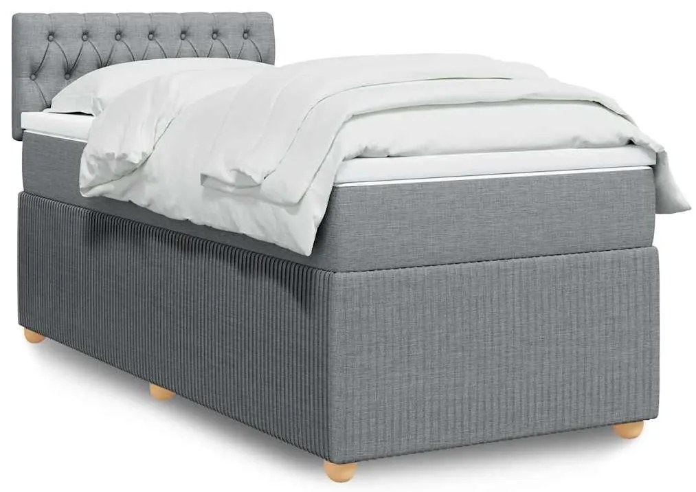 vidaXL Pat continental cu saltea, gri deschis, 80x200 cm, textil