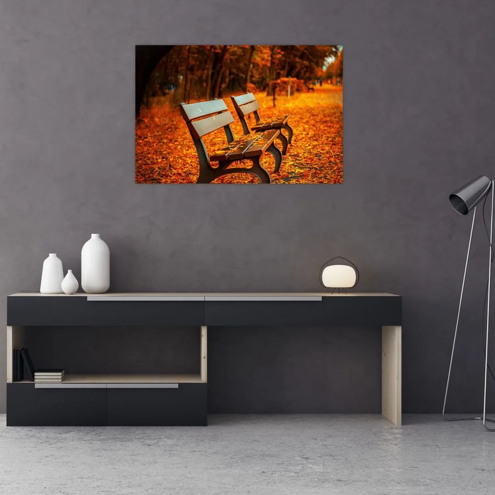 Tablou cu banca toamna (90x60 cm)