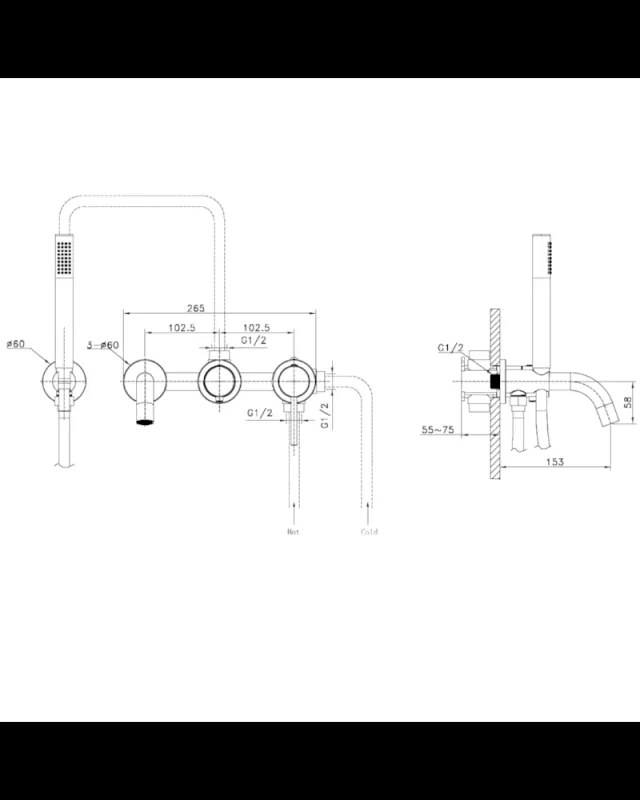 Baterie cada incastrata termostatata , auriu periat, 4 iesiri, pipa fixa 15,3 cm, LaVita Verdi Auriu periat