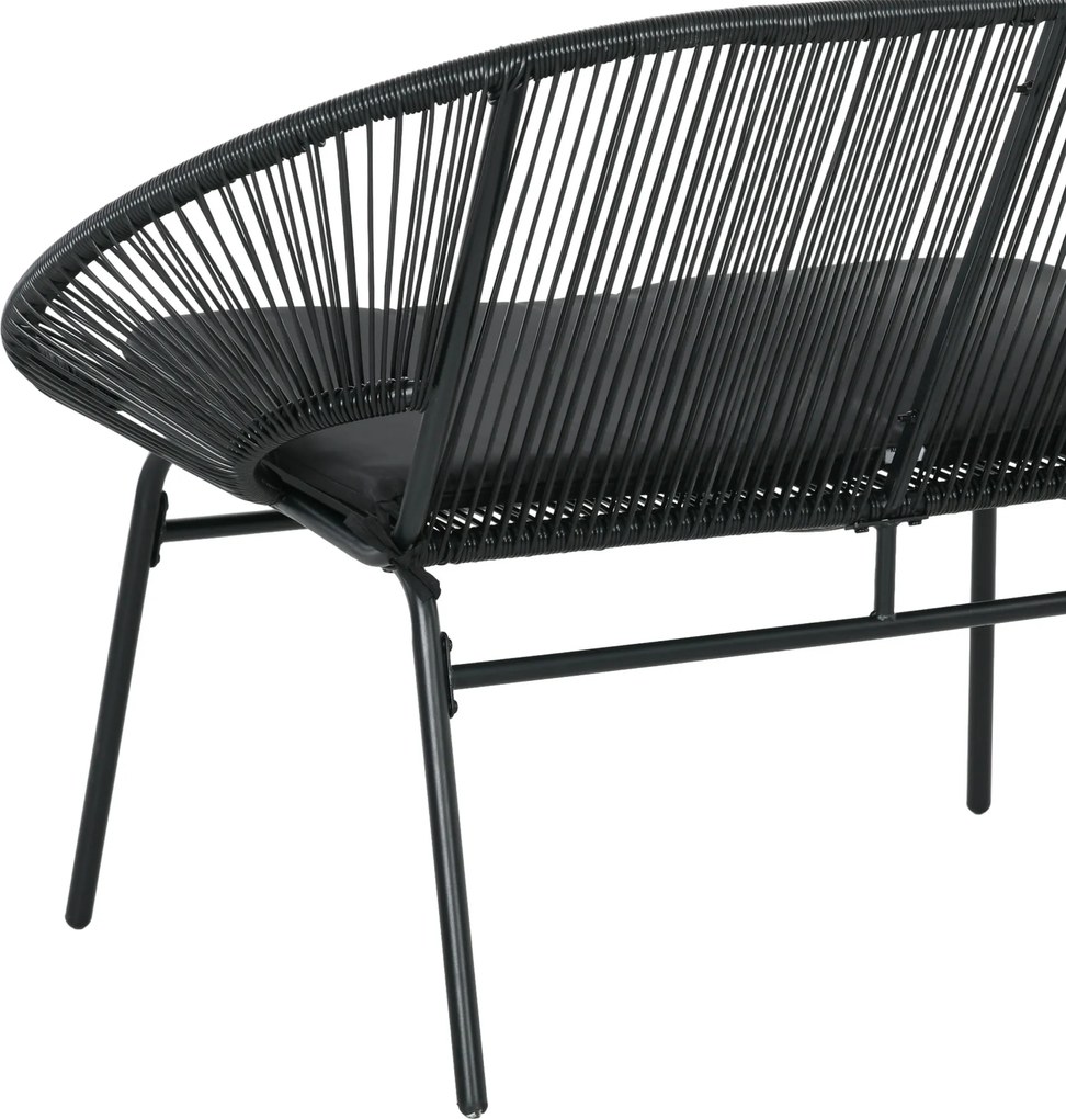 Outsunny Bancă Acapulco cu Brațe, Perne și Cadru din Oțel, Greutate Maximă 260 kg pentru Balcon, Terasă, Grădină 132x72x83 cm Negru | Aosom Romania