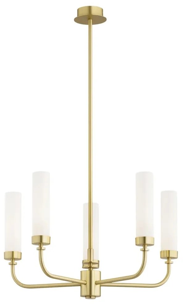 Candelabru 5 brate, alama periata, sticla alb mat PRESTON 2195