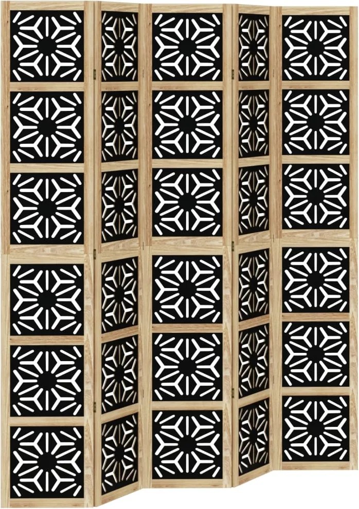 vidaXL Paravan de cameră, 5 panouri, maro/negru, lemn masiv paulownia