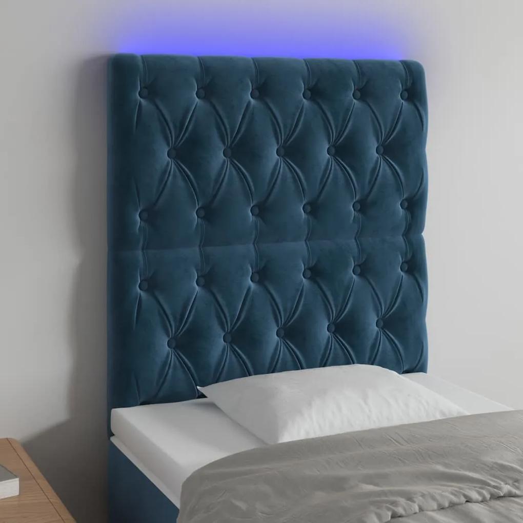 3122794 vidaXL Tăblie de pat cu LED, albastru închis, 80x7x118/128cm, catifea