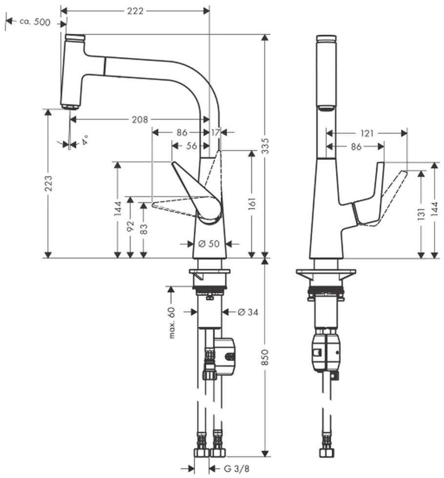 Baterie chiuveta bucatarie cu dus extractibil crom Hansgrohe Talis Select M51 72822000