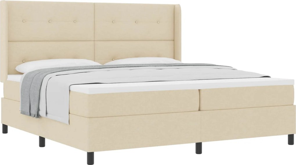 vidaXL Pat cu arcuri cu saltea cu headboard Crem 200 x 200 cm țesătură