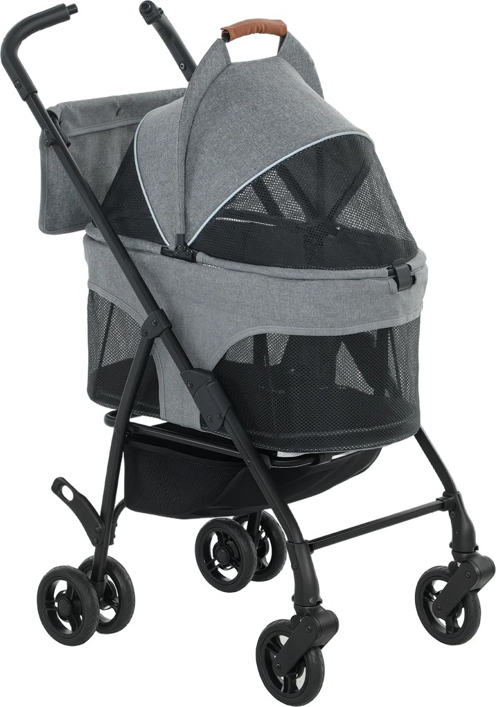 PawHut Cărucior pentru câini Cărucior 3 în 1 detașabil pliabil cu cușetă amovibilă și fără fermoar suspensie Gri | Aosom Romania