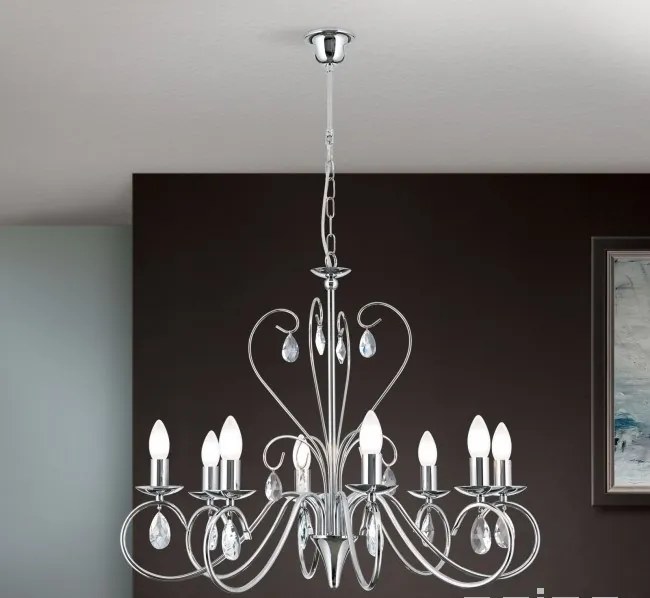 Candelabru 8 brate stil clasic cu cristale K9 Alessia crom
