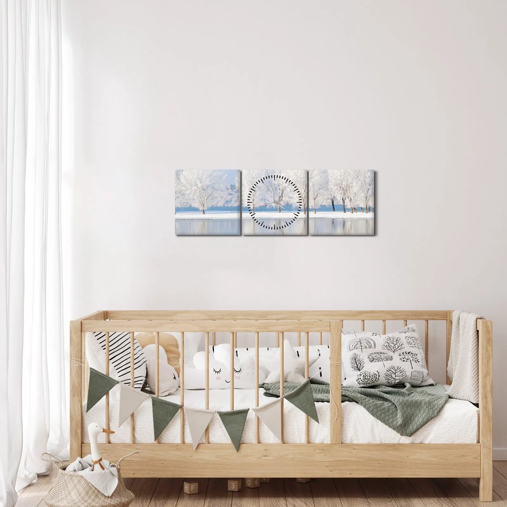Tablou cu peisaj de iarnă (cu ceas) (90x30 cm)