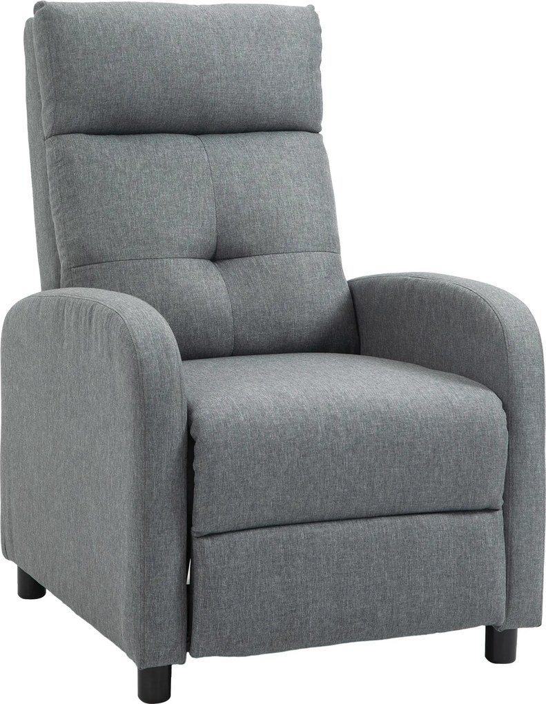 HOMCOM Fotoliu Reclinabil 155° max în Țesătură cu Efect de In Gri cu Suport pentru Picioare, 67x87x98 cm | Aosom Romania