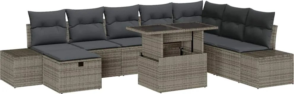 vidaXL Set de canapele pentru grădină 9 pcs Gri poliratan