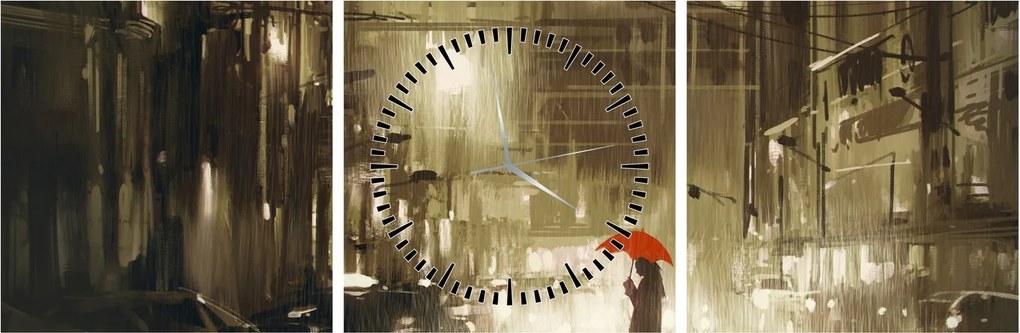 Tablou - Femeie într-o noapte ploioasă (cu ceas) (90x30 cm)