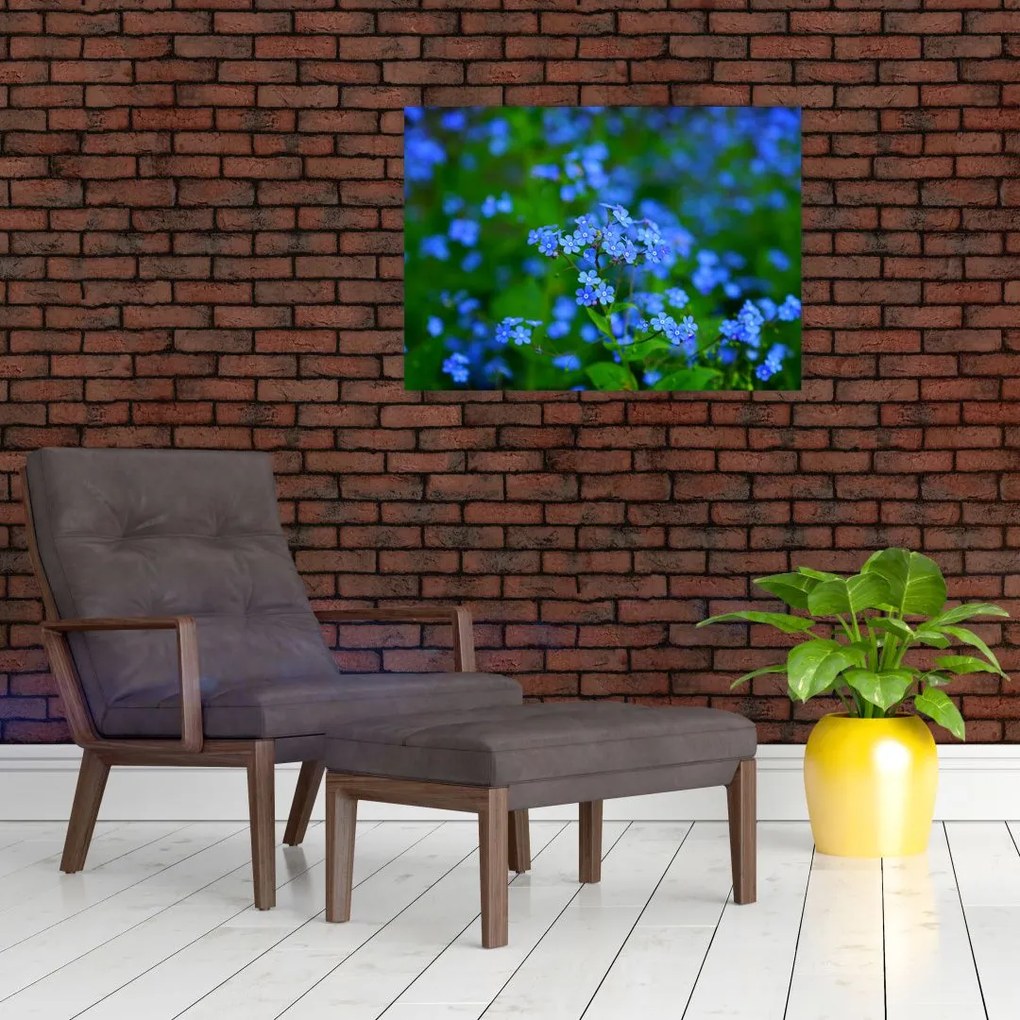 Tablou pe sticlă cu flori albastre (70x50 cm)