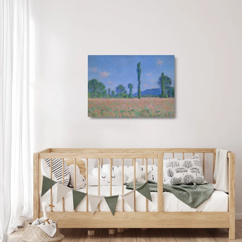 Tablou pe sticlă - Claude Monet, Poppy Field (Giverny), reproducere (70x50 cm)