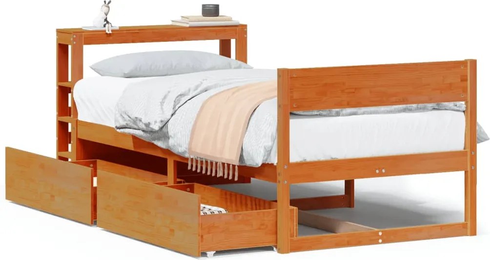 vidaXL Cadru pat fără saltea, maro ceruit, 100x200 cm, lemn masiv pin