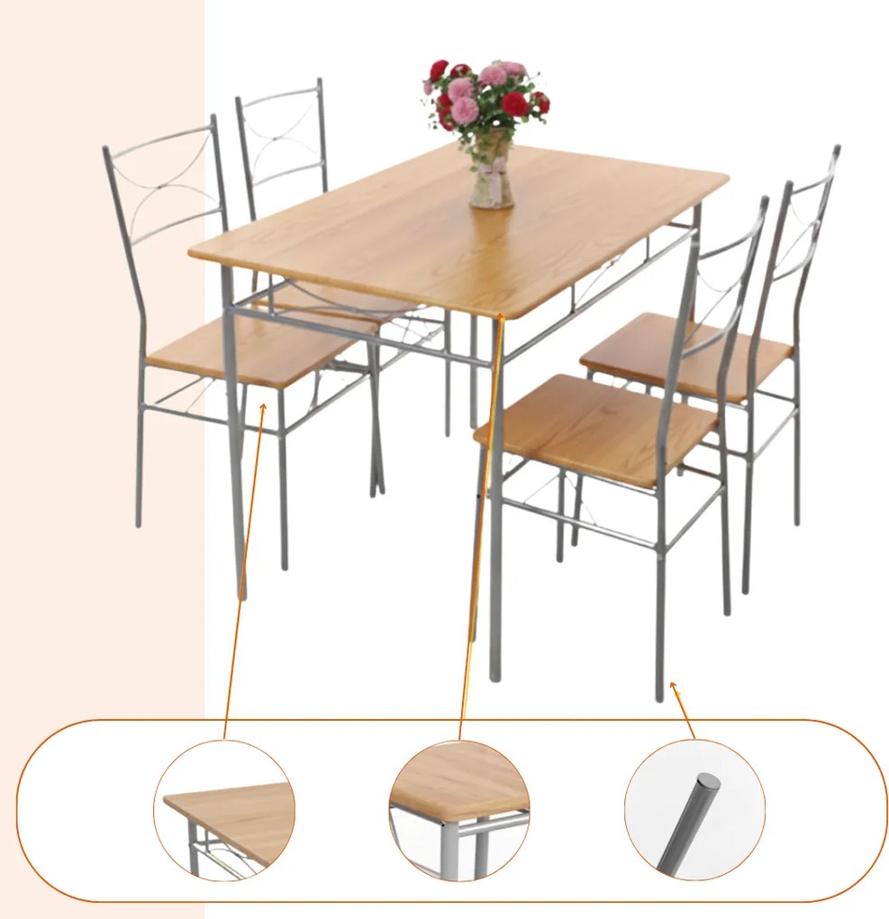 Casaria Set de mese de dining PAUL, 5 bucăți, maro natural