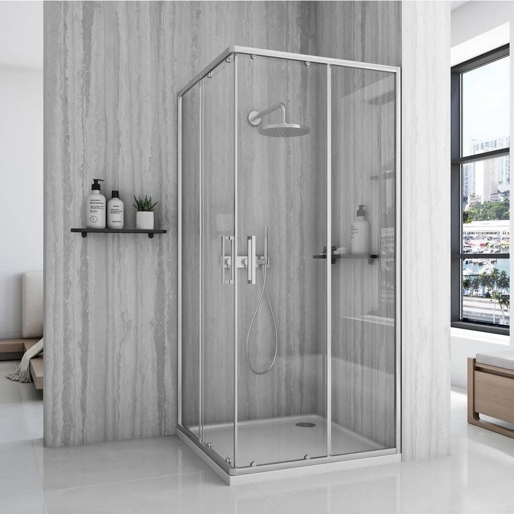 Cabina de dus Rea City cu cadita alba 90x90 cm crom periat