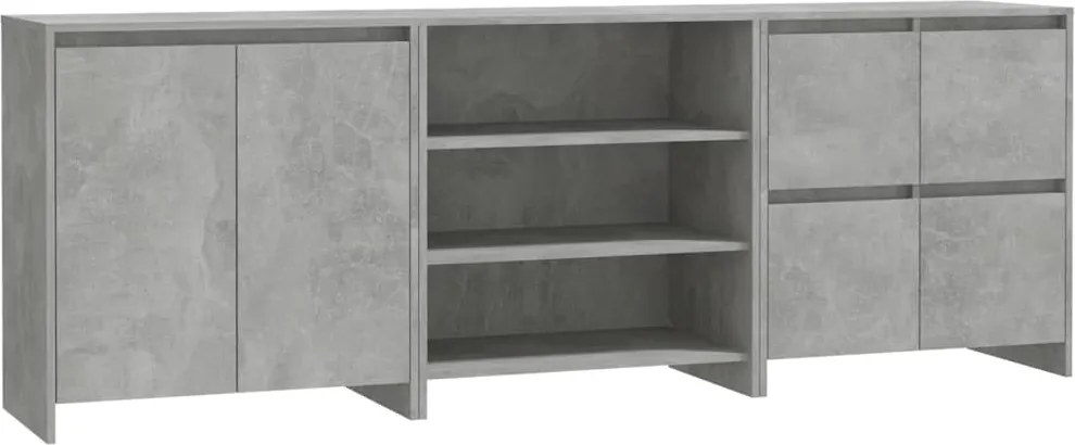 vidaXL Servante, 3 piese, gri beton, lemn prelucrat