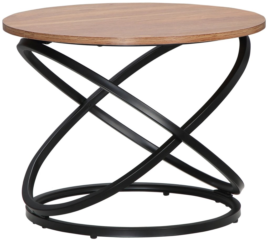 HOMCOM Masă de cafea rotundă de stil industrial din metal negru și blat din lemn, dim. Ø 60 x 46 Î n cm | Aosom Romania
