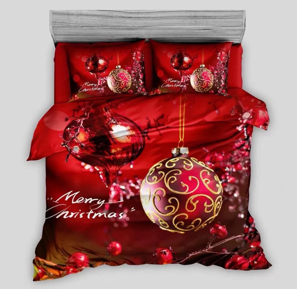 Lenjerie de pat din bumbac 3D MERRY CHRISTMAS rosu, 100% bumbac Dimensiune lenjerie de pat: 70 x 90 cm | 140 x 200 cm