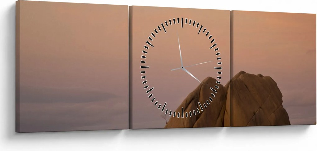 Tablou cuu apus de soare în stânci (cu ceas) (90x30 cm)