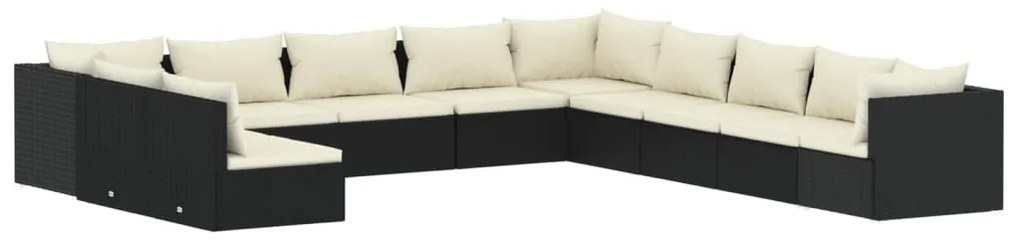 3102447 vidaXL Set mobilier de grădină cu perne, 11 piese, negru, poliratan