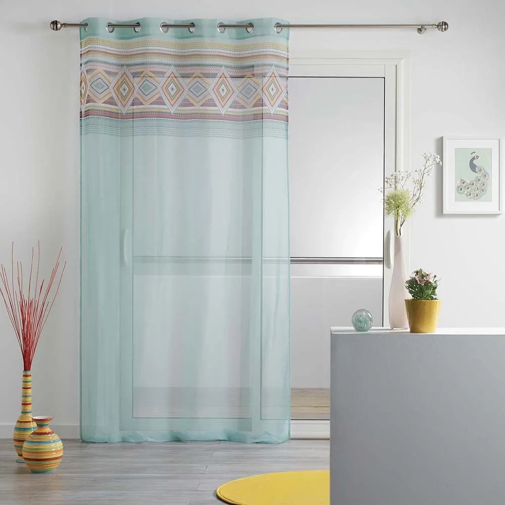Perdea culoarea mentol cu un model în partea superioară LUISA 140x240 cm