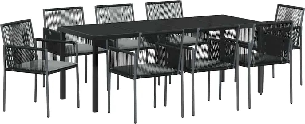 vidaXL Set de masă pentru grădină 9 pcs Negru Ratan PE