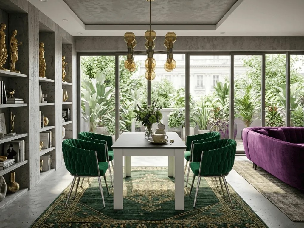 Fotoliu de dining din catifea ORION VELVET cu picioare argintii, verde.