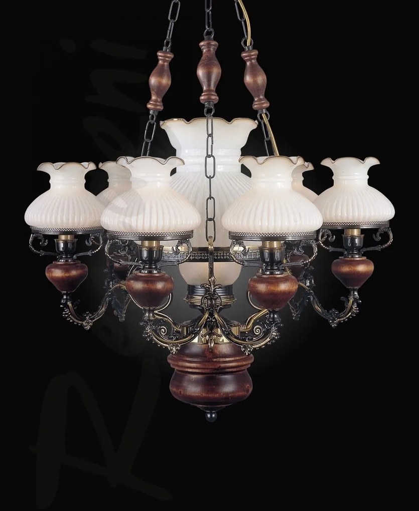Candelabru cu 6 brate design italian din alama cu lemn 634