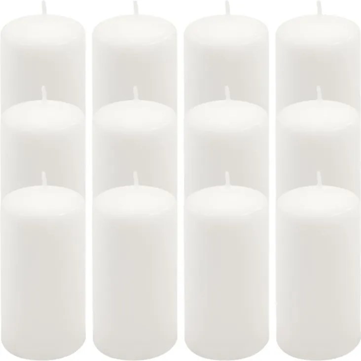 Set de lumânări stâlp, 11,5 cm, Ø 6 cm, alb, 12 buc.