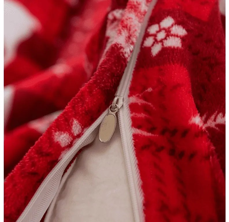 Set lenjerie cocolino VELVET CHRISTMAS rosu + cearsaf Cocolino microplus cu elastic SOFT 90x200 cm alb, pat single