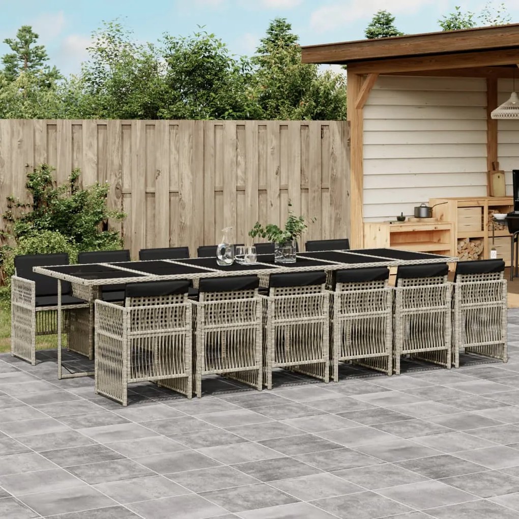 vidaXL Set mobilier de grădină cu perne 13 piese gri deschis poliratan