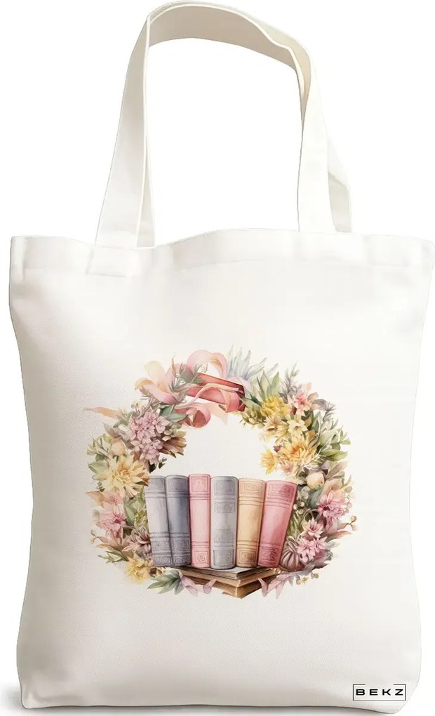 Sacosa de Panza pentru Cumparaturi, Geanta Tote, model Books 54 38 x 34.5 cm, Alba, BEKZ®