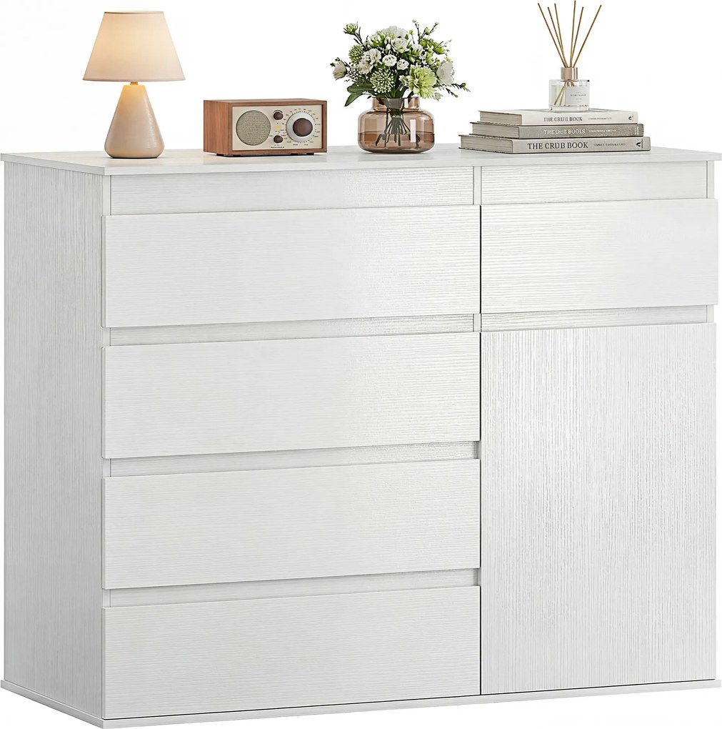 HOMCOM Bufet living, mobilier de depozitare cu 5 sertare, poliță reglabilă și ușă cu închidere silențioasă, 100 x 40 x 80 cm, alb | Aosom Romania
