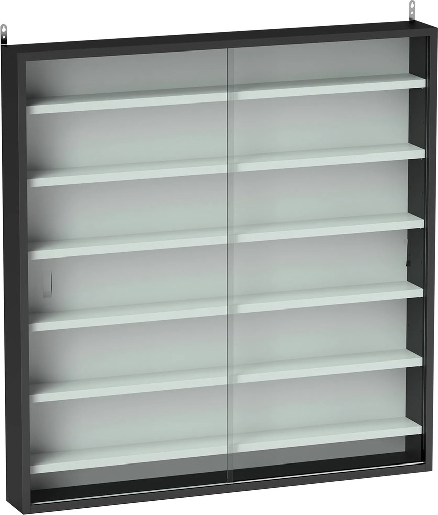 HOMCOM Dulap Tip Vitrină de Expoziție cu Rafturi Reglabile, Montată pe Perete, Negru | Aosom Romania