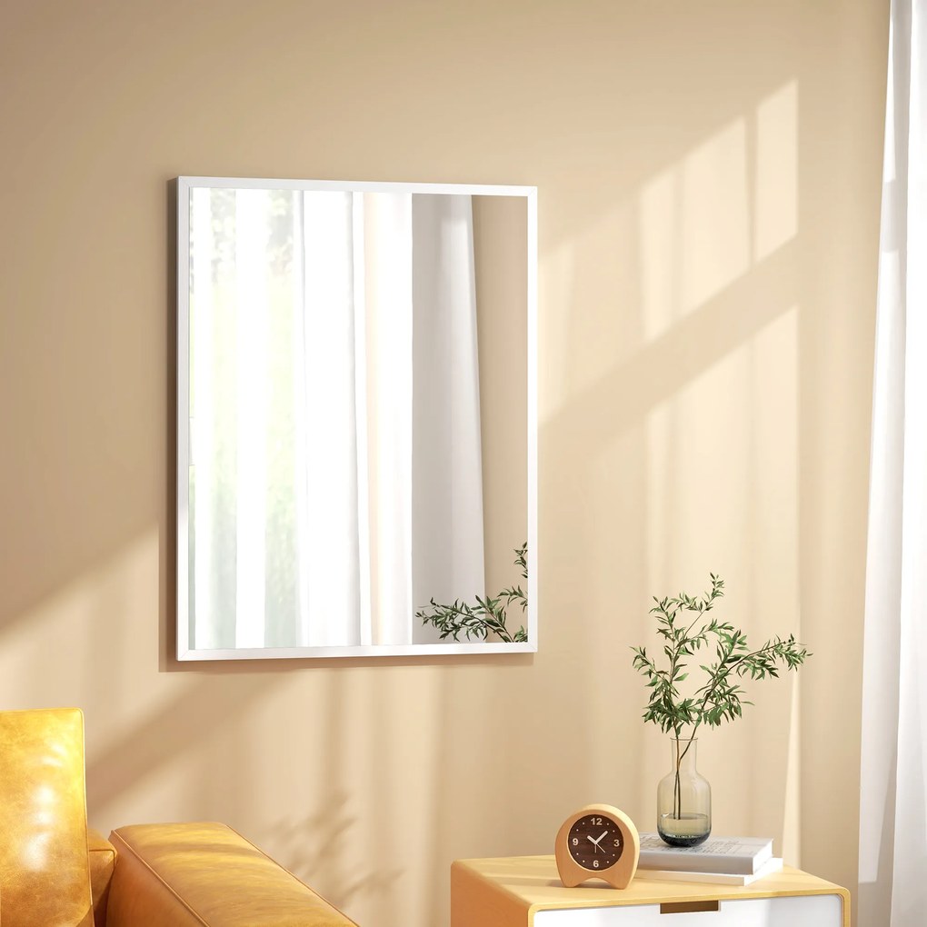 HOMCOM Oglindă Dreptunghiulară de Baie 70x90 cm Oglindă de Perete Decorativă pentru Living Antreu Hol Orizontală sau Verticală Albă | Aosom Romania