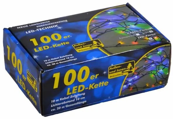 Lanț LED de Crăciun - 10 m, 100 LED, multicolor