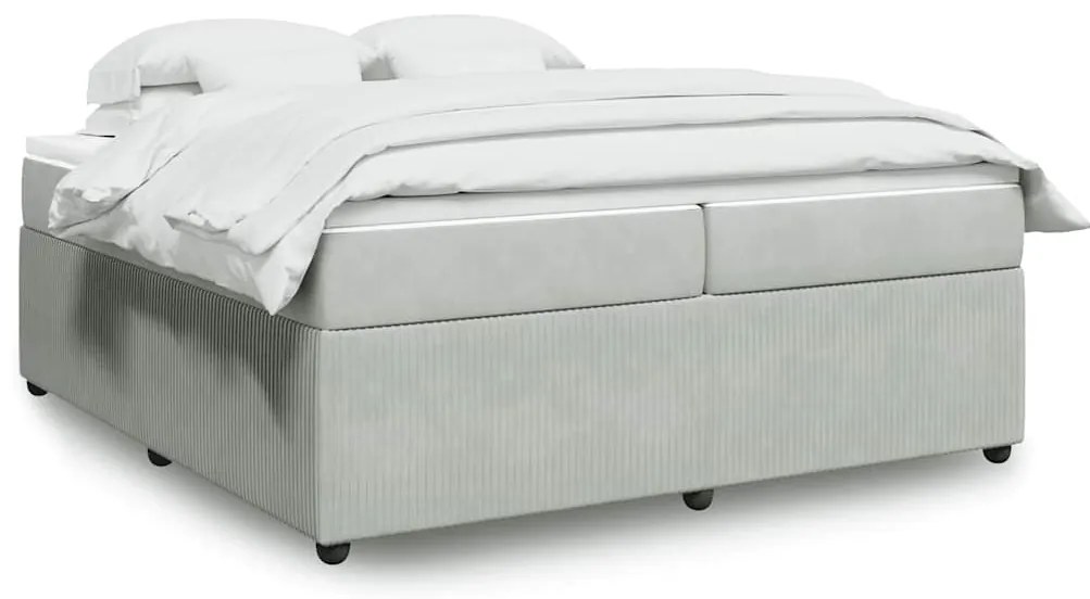 vidaXL Pat box spring cu saltea, gri deschis, 200x200 cm, catifea