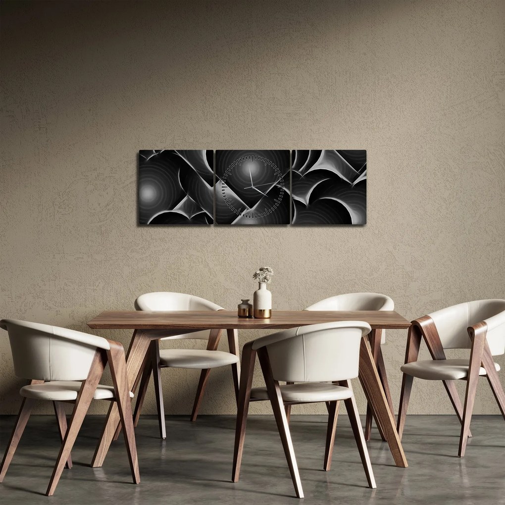 Tablou cu inimile alb - negre (cu ceas) (90x30 cm)