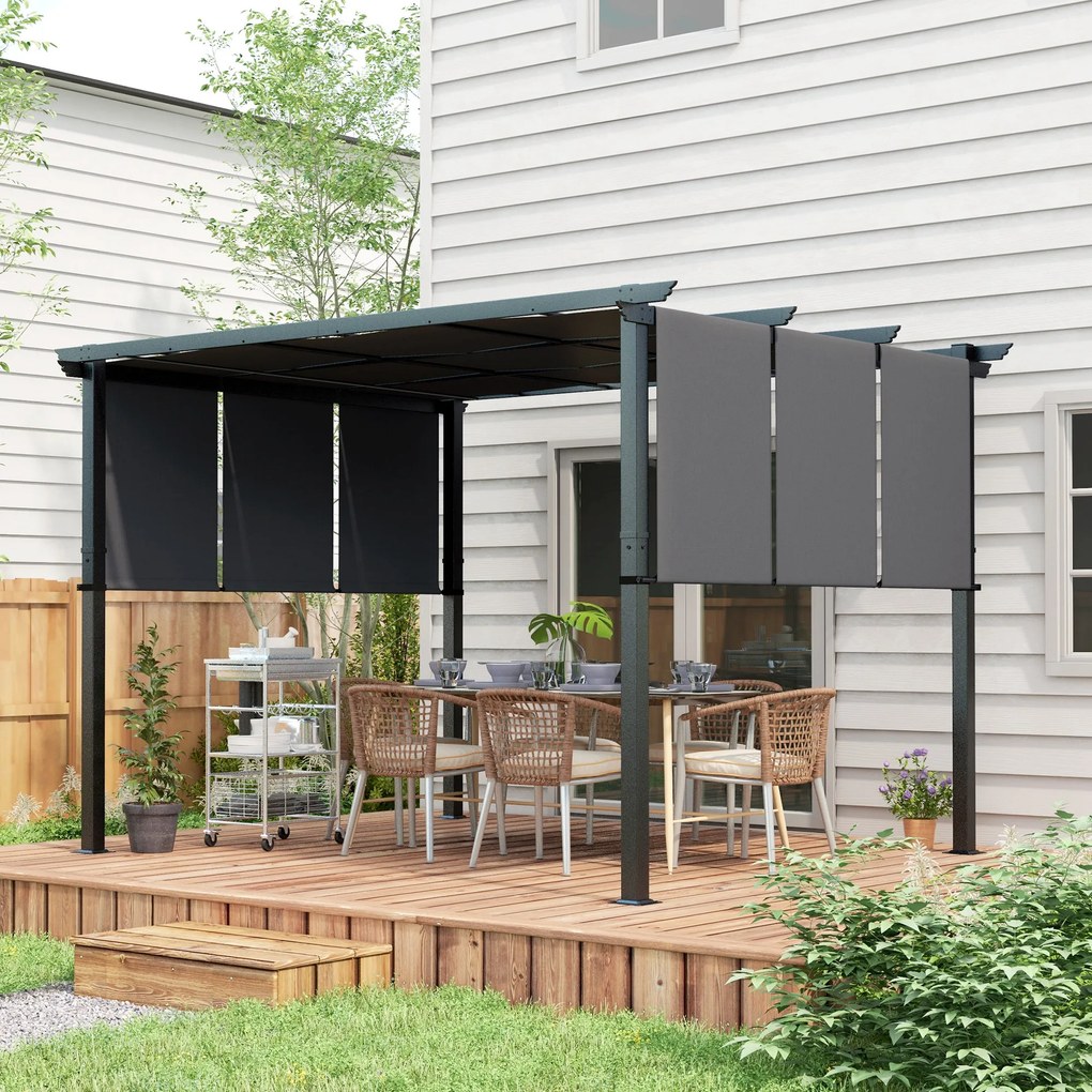 Outsunny Pergola de Exterior de 3 x 3,5 m cu Copertina Retractabila, Foisor de Gradina, Umbrar pentru Veranda, Terasa, Gri Inchis