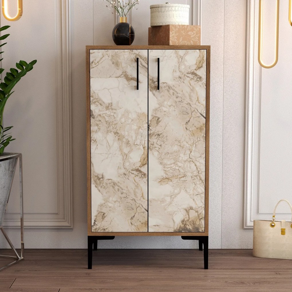 Comodă pentru pantofi Prag - Walnut, White Marble