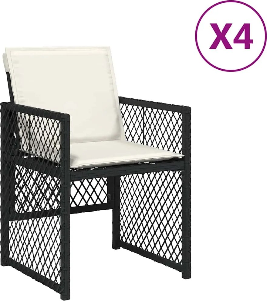 vidaXL Scaune de grădină cu perne, 4 buc., negru, poliratan