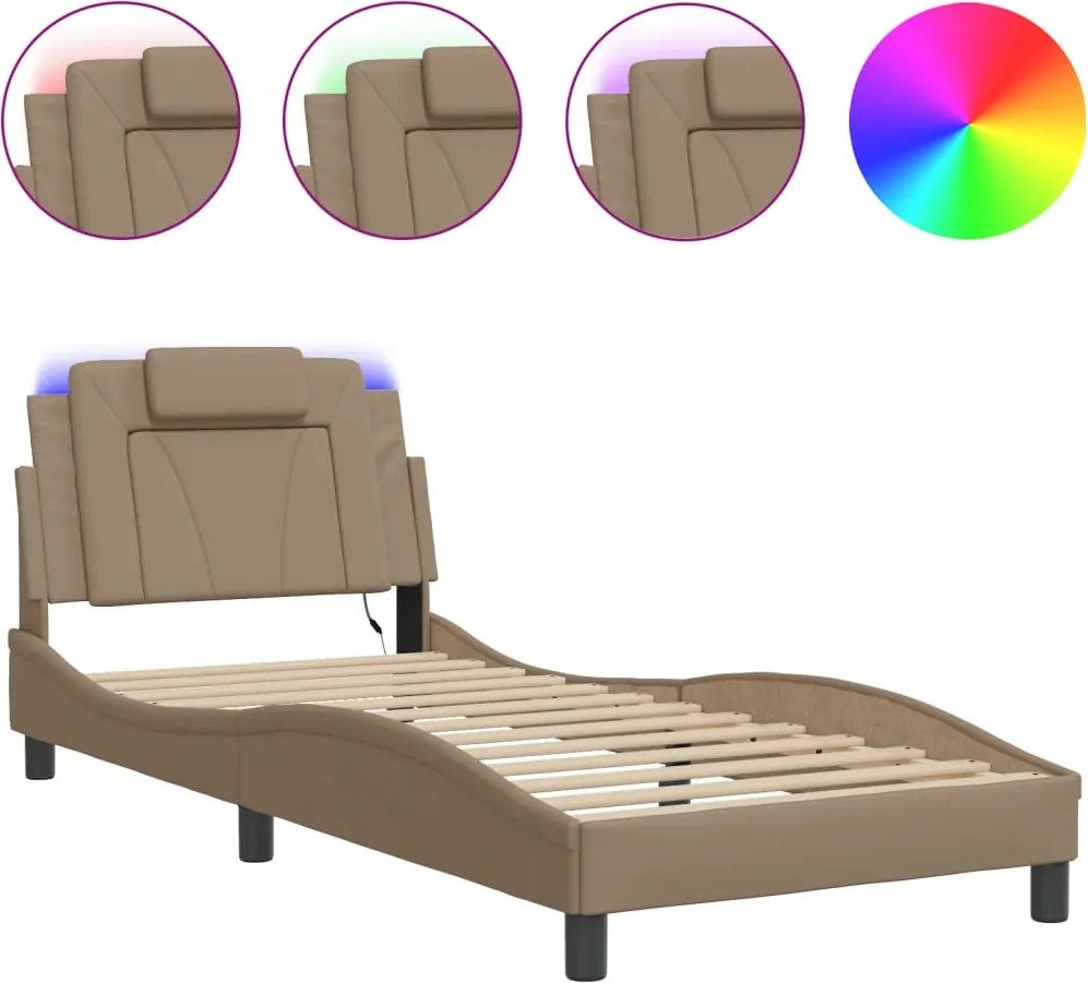 vidaXL Cadru de pat Viana cu LED fără saltea cappuccino 90x190 cm